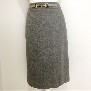 CELINE Wool Cashmere Gold Horsebit Wrap Skirt S